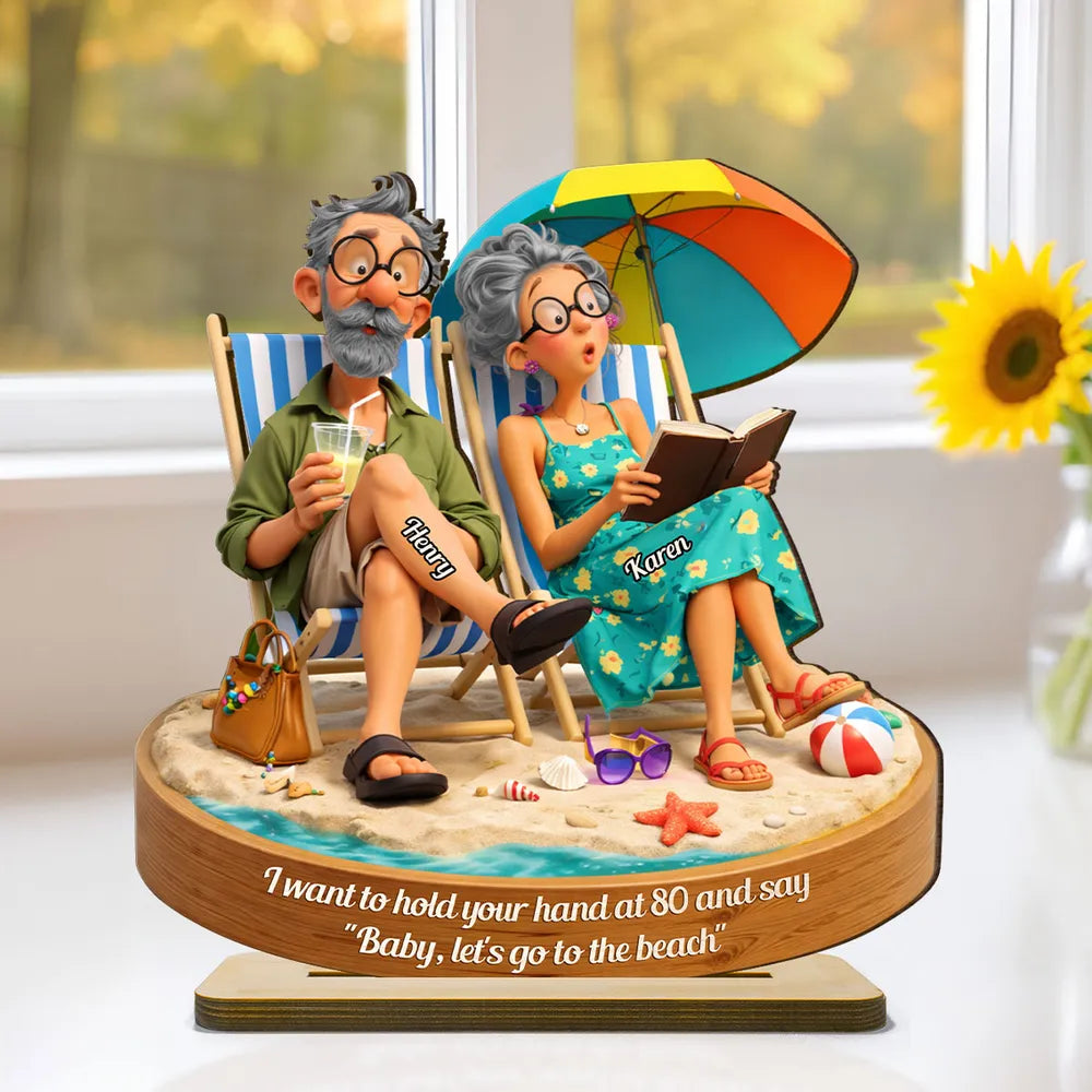 Personalized Elderly Couple Beach Scene Figurine - Anniversary Gift Plaque MagicInPrints
