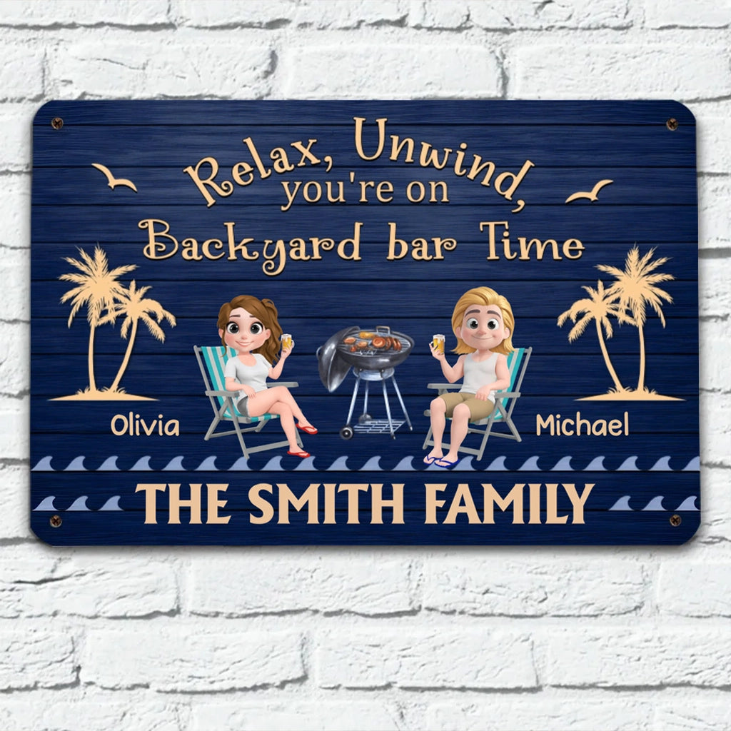 Personalized Backyard Bar Metal Sign for Families - Relax and Unwind Sign MagicInPrints