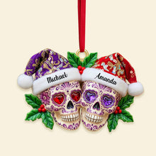 Load image into Gallery viewer, Celebrate Love with a Twist: Personalized Christmas Dia de Los Muertos Skull Couple Acrylic Ornament - A Custom Gift for Couples, Friends, and Family Ornament MagicInPrints
