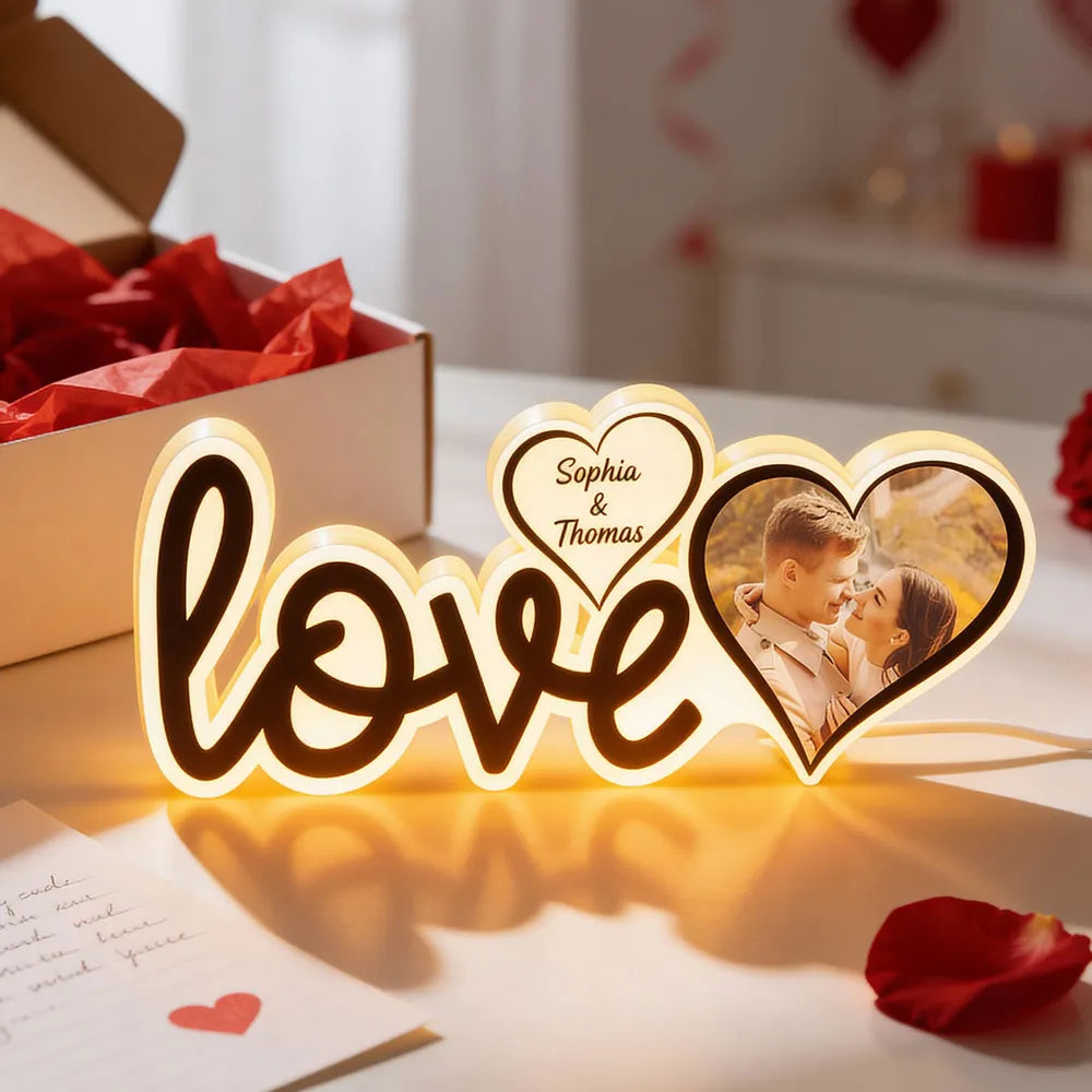 Personalized LED Love Sign for Couples with Photo and Names - Romantic Home Decor Gift Plaque MagicInPrints