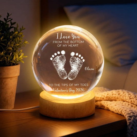 Personalized LED Globe Lamp for Couples - Romantic Gift with Custom Message and Baby Footprints - Valentine's Day 2026 Lamp MagicInPrints