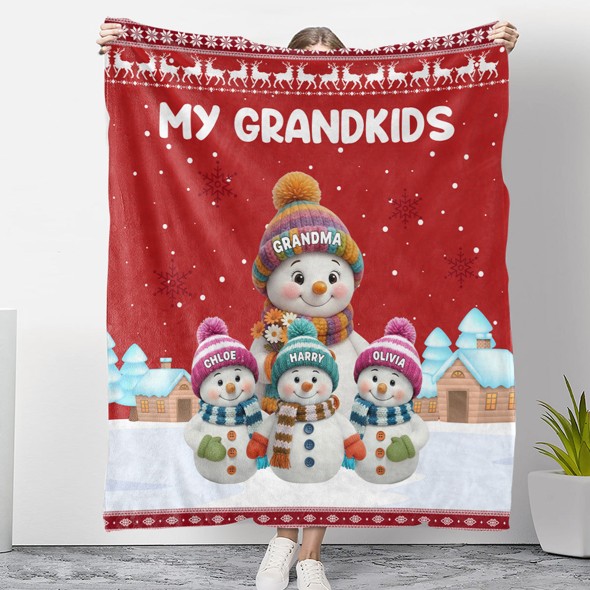 Personalized Snowman Blanket for Grandparents - Cozy Family Winter Gift Blanket MagicInPrints