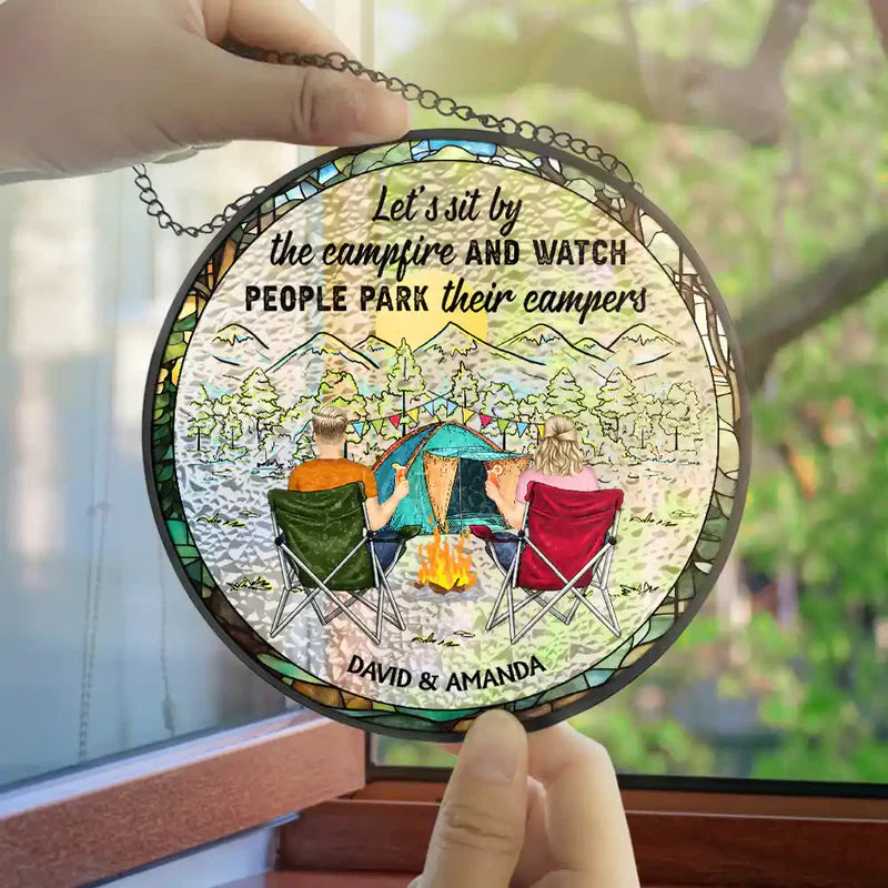 Personalized Stained Glass Camper Ornament for Couples - Camping Decor Ornament MagicInPrints