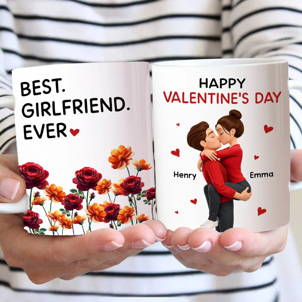 Personalized Valentine's Day Couple Mugs for Girlfriend - Romantic Gift Cup MagicInPrints