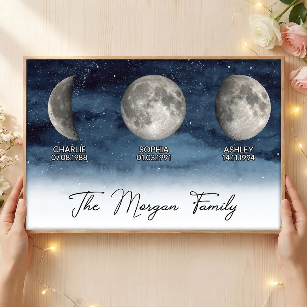 Personalized Moon Phase Family Canvas Print - Custom Birth Dates Wall Art Poster or Canvas MagicInPrints