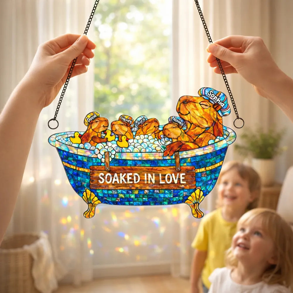 Personalized Capybara Family Sun Catcher - Soaked in Love for Home Decor Ornament MagicInPrints