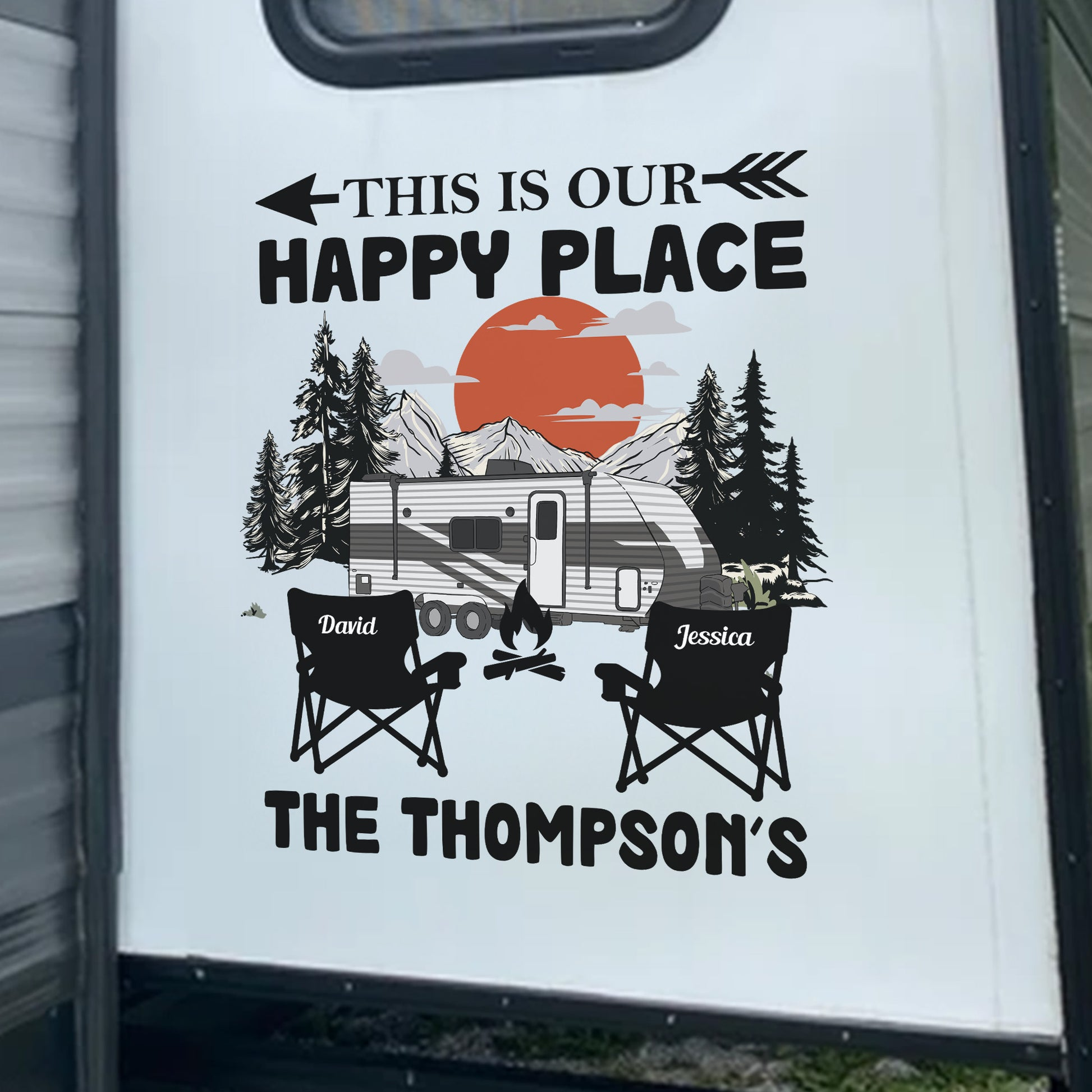 Personalized RV Camper Door Decal for Family - Custom Happy Place Design Sticker MagicInPrints