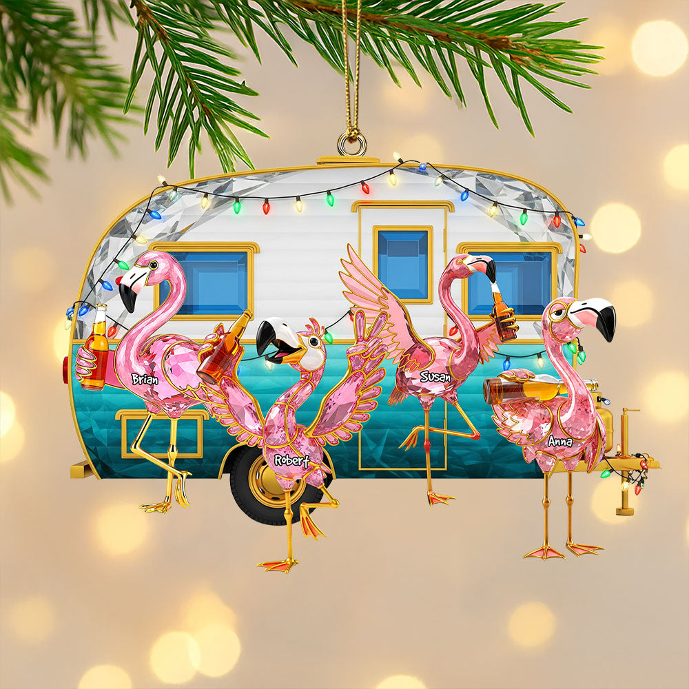 Flamingo Camping Family Ornament - Personalized Gifts For Family Ornament MagicInPrints