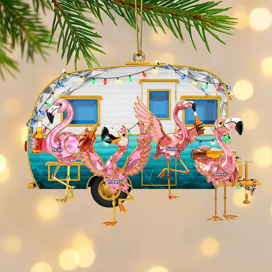 Flamingo Camping Family Ornament - Personalized Gifts For Family Ornament MagicInPrints