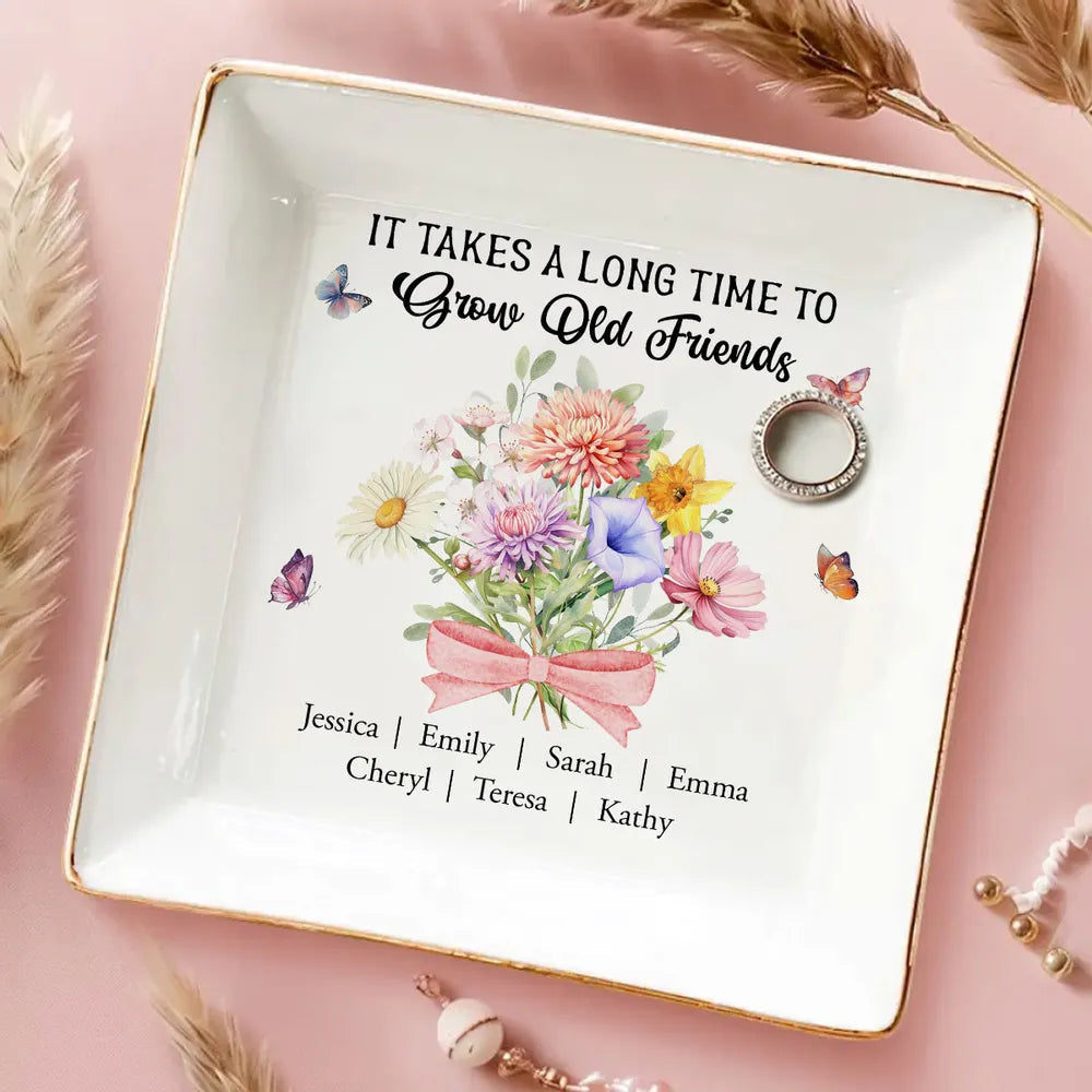 Personalized Friendship Jewelry Dish for Women with Floral Design - Perfect Gift for Friends Jewelry MagicInPrints