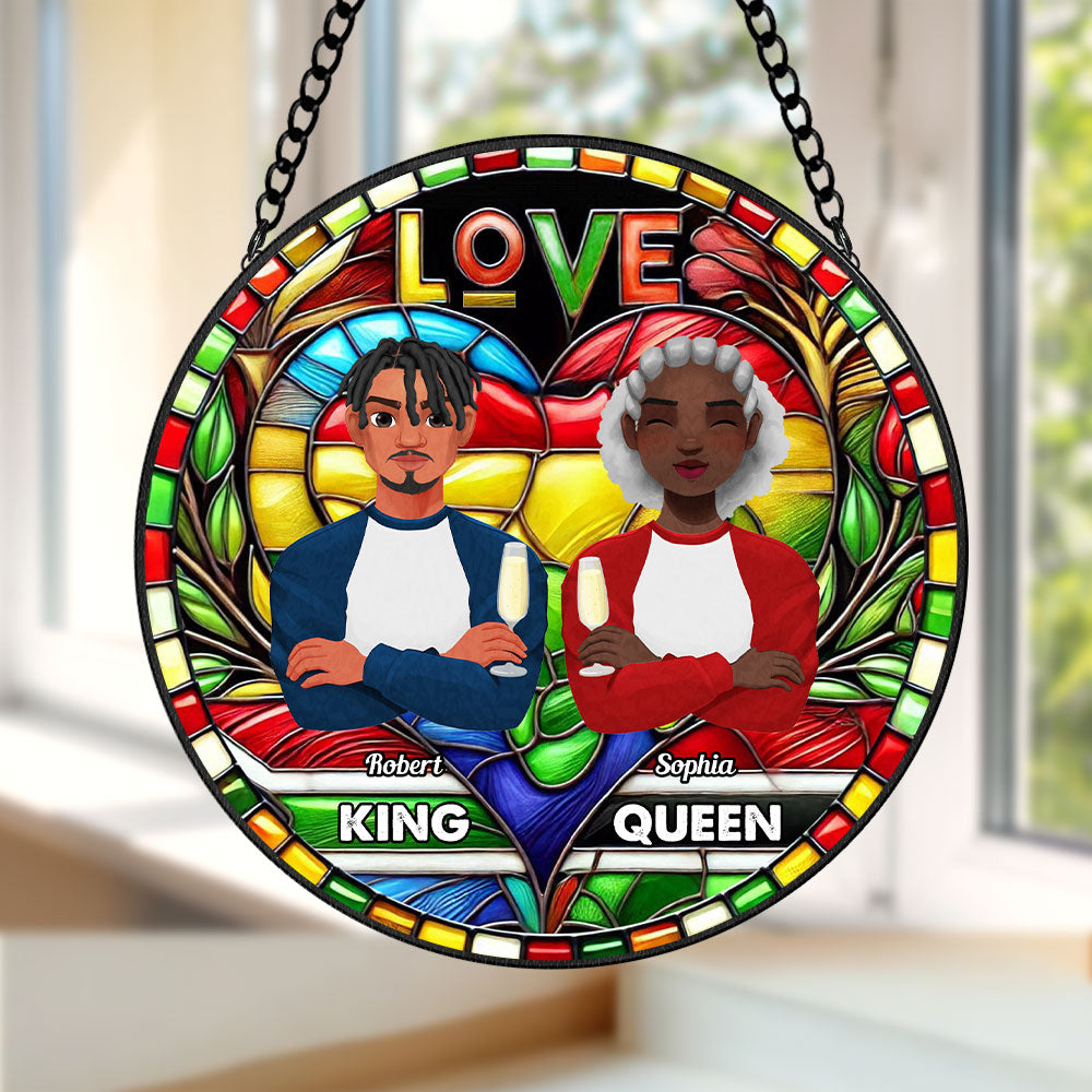 Personalized Stained Glass Art for Black Couples - Proud King & Queen Ornament PopCulturePrints