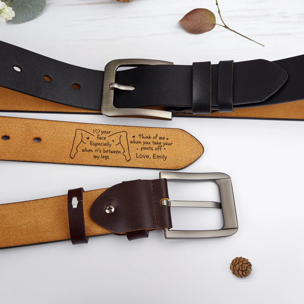 Personalized Leather Belt for Him with Engraved Message - Romantic Gift Belt MagicInPrints