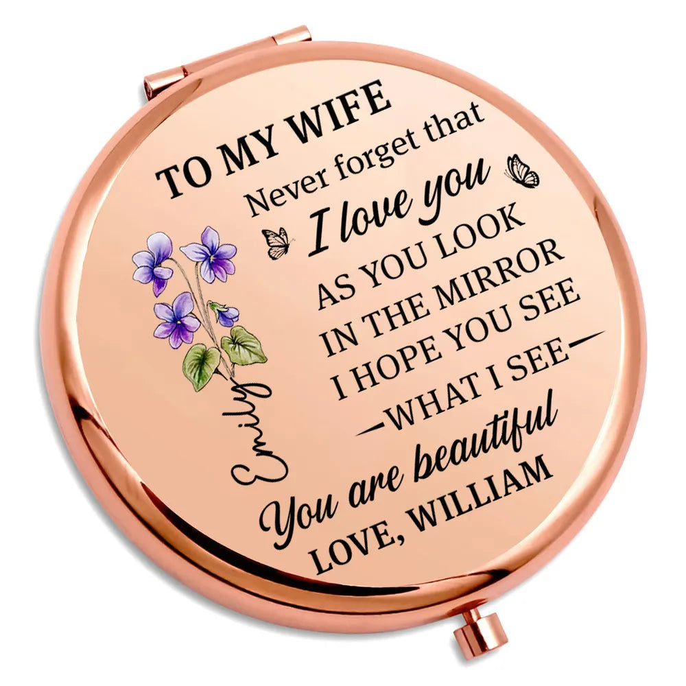 Personalized Compact Mirror for Wife - Sentimental Gift with Engraved Message Beauty Tools MagicInPrints