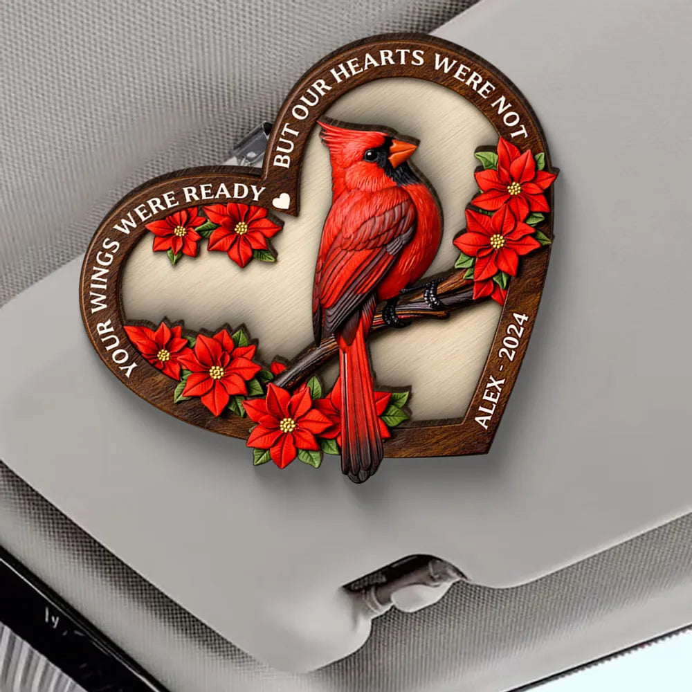 Personalized Memorial Heart Plaque with Cardinal and Flowers - Remembrance Gift Car Hanger MagicInPrints