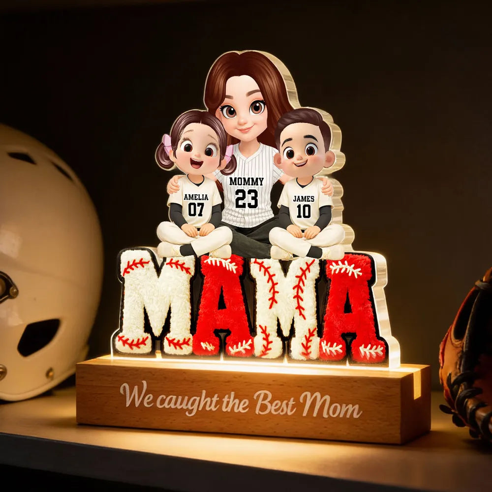 Personalized LED Baseball Mom Sign with Kids' Names - Mother's Day Gift Plaque MagicInPrints