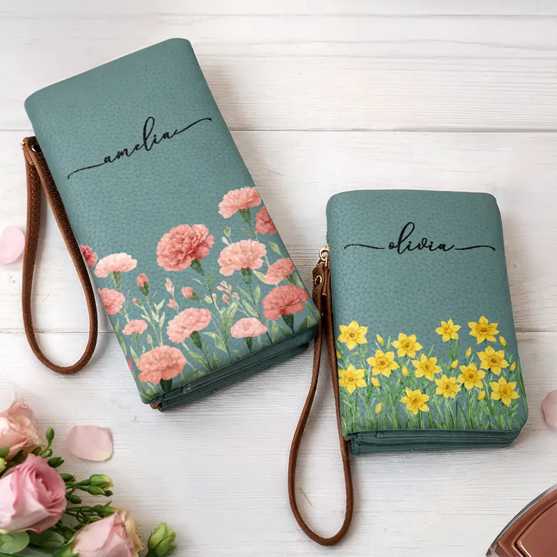 Personalized Floral Wallet for Women - Custom Name Leather Clutch Bag MagicInPrints