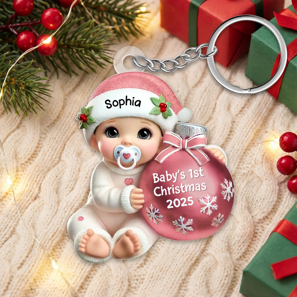 Personalized Baby's First Christmas Ornament Keychain - 2025 Keepsake Gift Keychain MagicInPrints