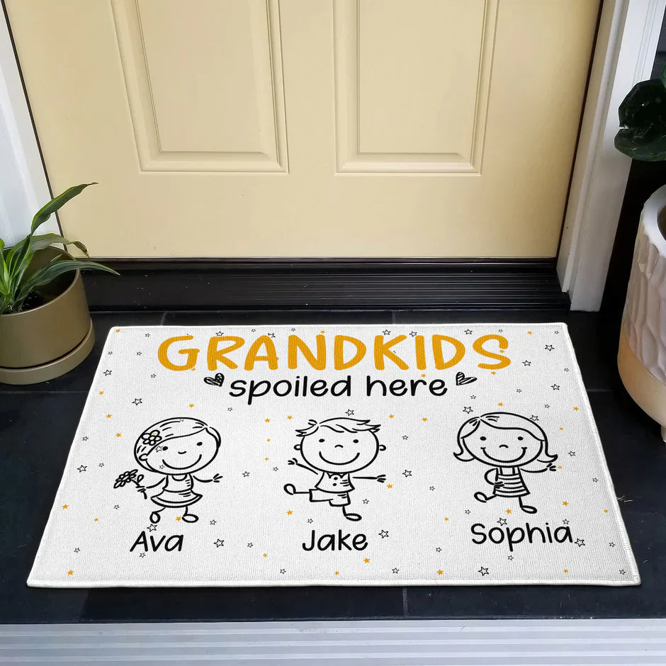Personalized Grandkids Spoiled Here Door Mat for Grandparents - Custom Names Doormat MagicInPrints