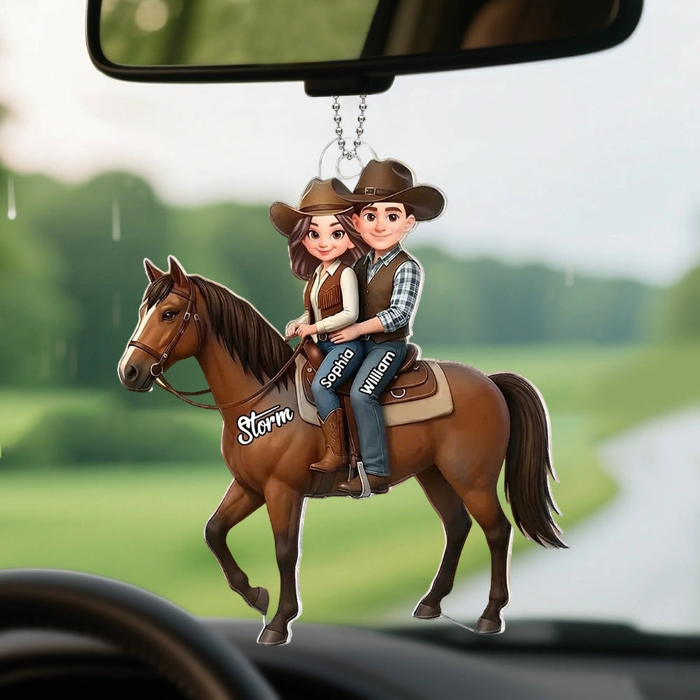 Personalized Cowboy Couple Car Ornament for Horse Lovers - Unique Gift Car Hanger MagicInPrints