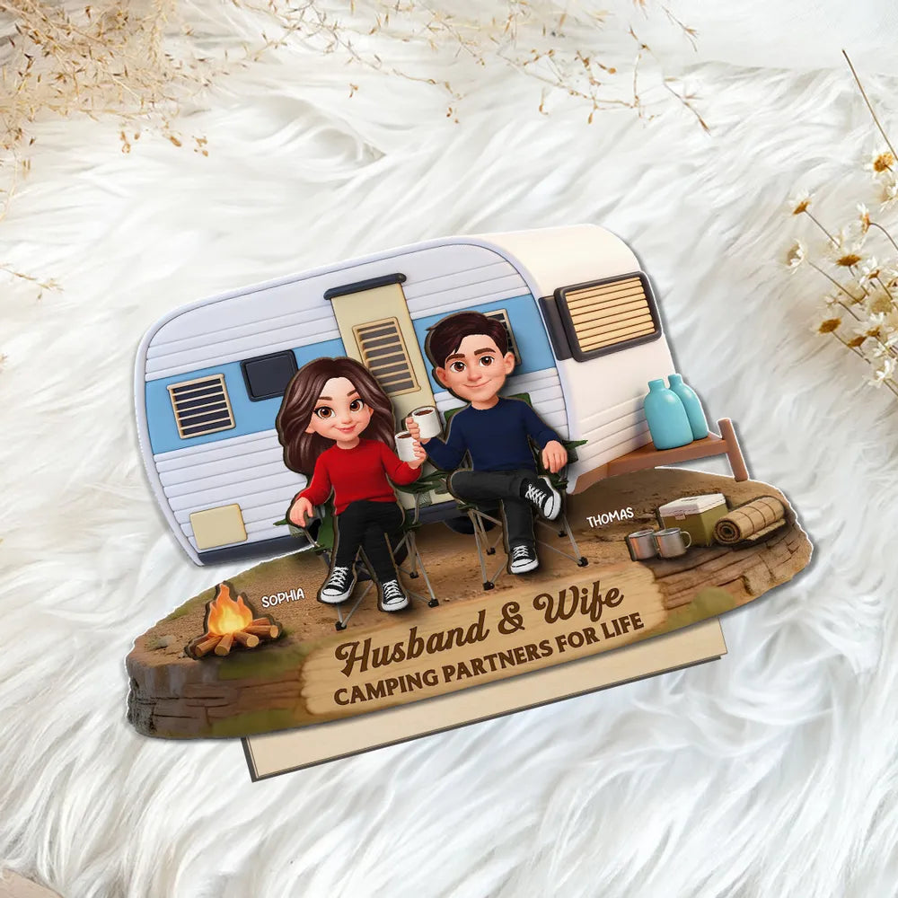 Custom Couple Figurine Camping Partners - Husband & Wife Gift Plaque MagicInPrints