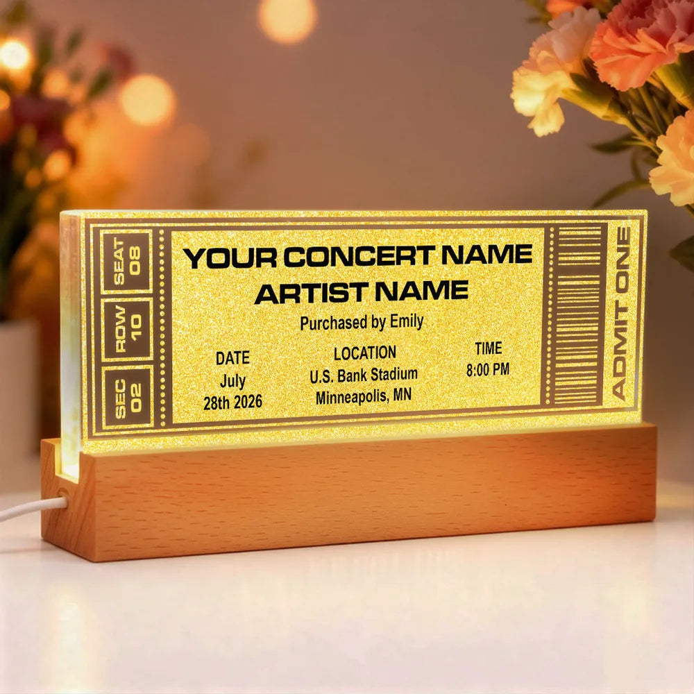 Personalized Concert Ticket Night Light for Music Lovers - Custom Gift for Bedroom Decor Plaque MagicInPrints