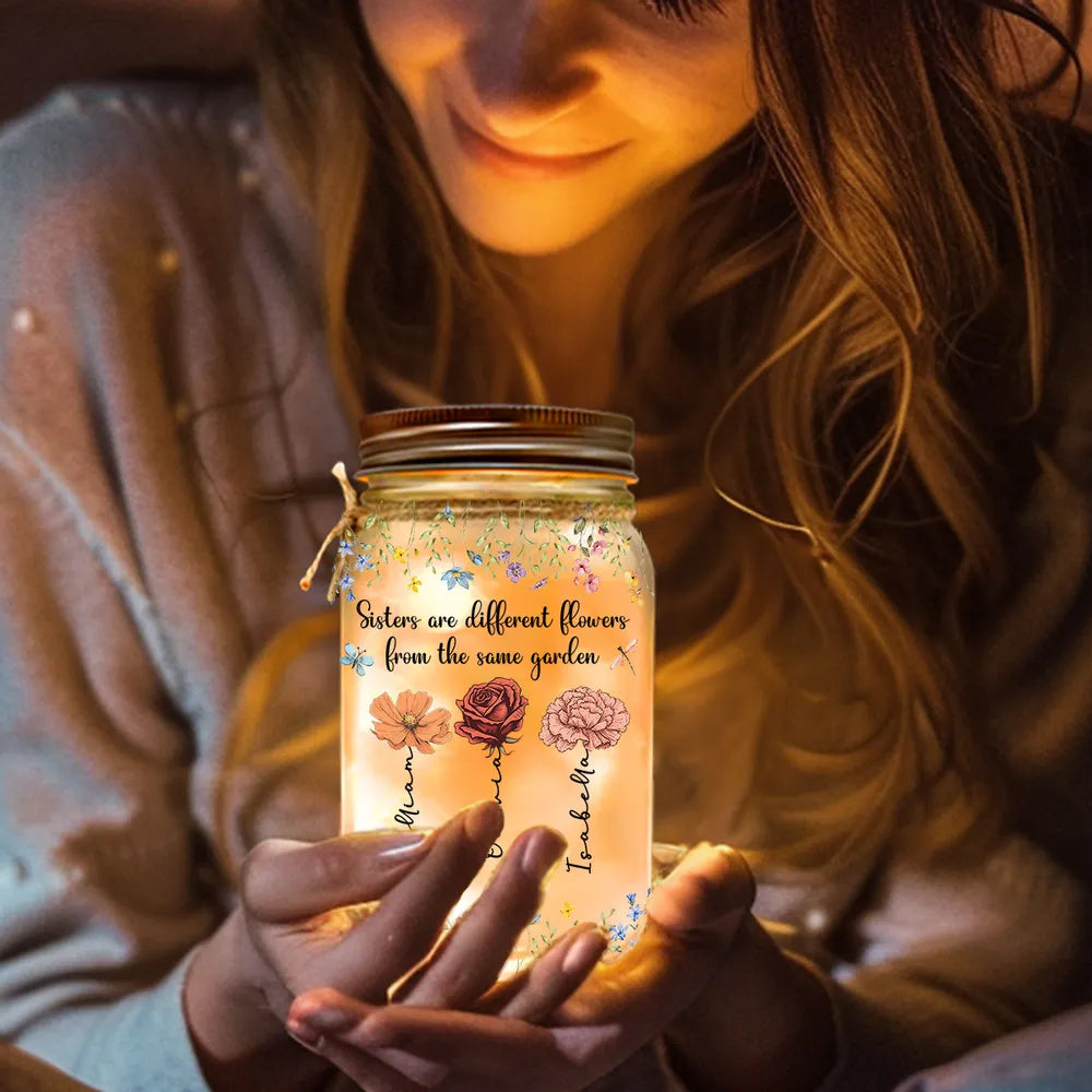 Personalized Mason Jar Light for Sisters - Sentimental Gift with Floral Design Lamp MagicInPrints