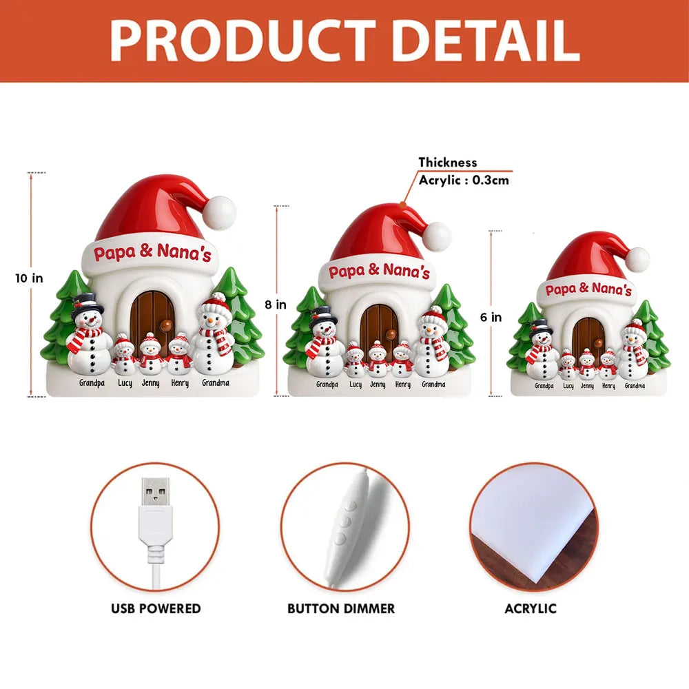 Personalized Christmas Snowman Family LED Light for Grandparents - Holiday Decor Plaque MagicInPrints