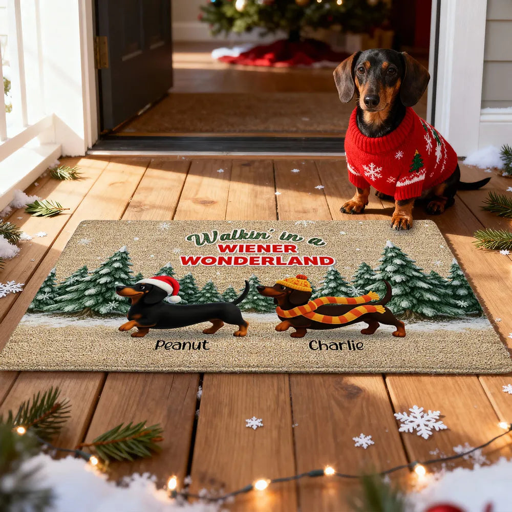 Personalized Christmas Dachshund Doormat for Dog Lovers - Holiday Decor Doormat MagicInPrints