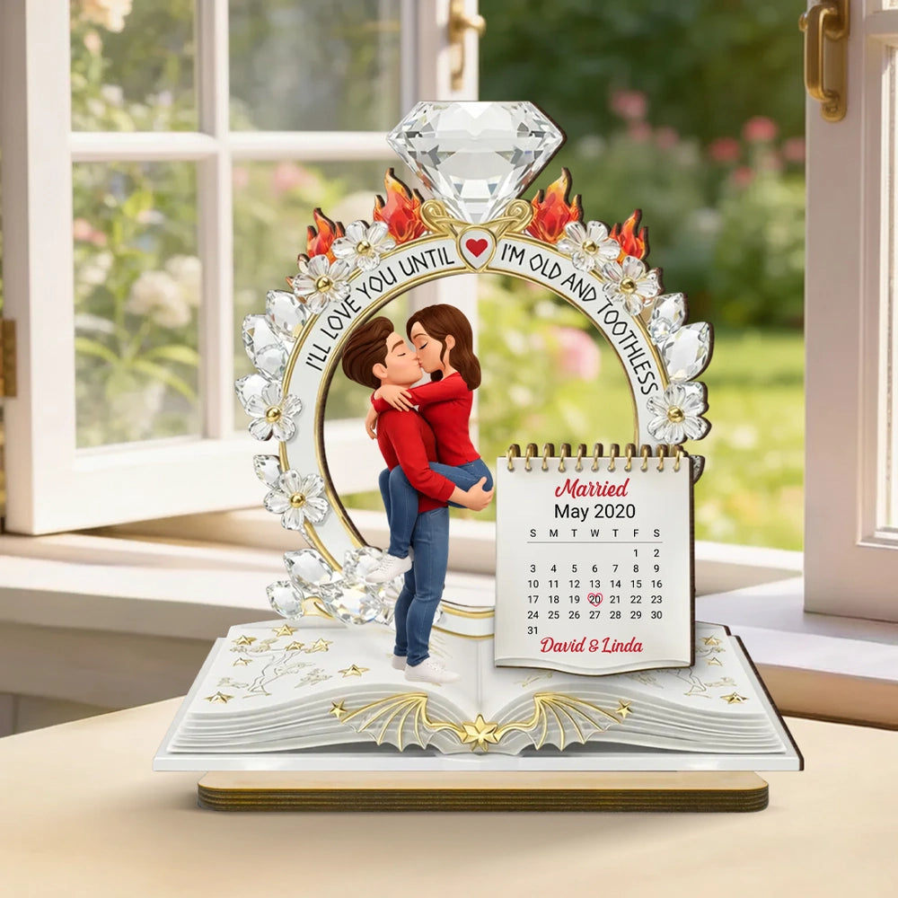 Personalized Anniversary Keepsake for Couples with Calendar and Figurine - Romantic Gift Plaque MagicInPrints
