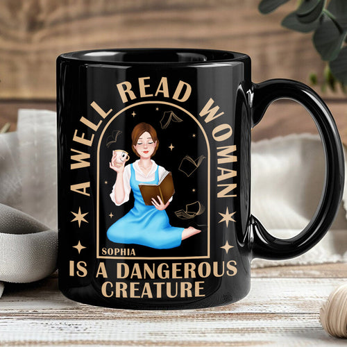 Personalized Coffee Mug for Book Lovers - A Well Read Woman is a Dangerous Creature Coffee Mug PopCulturePrints