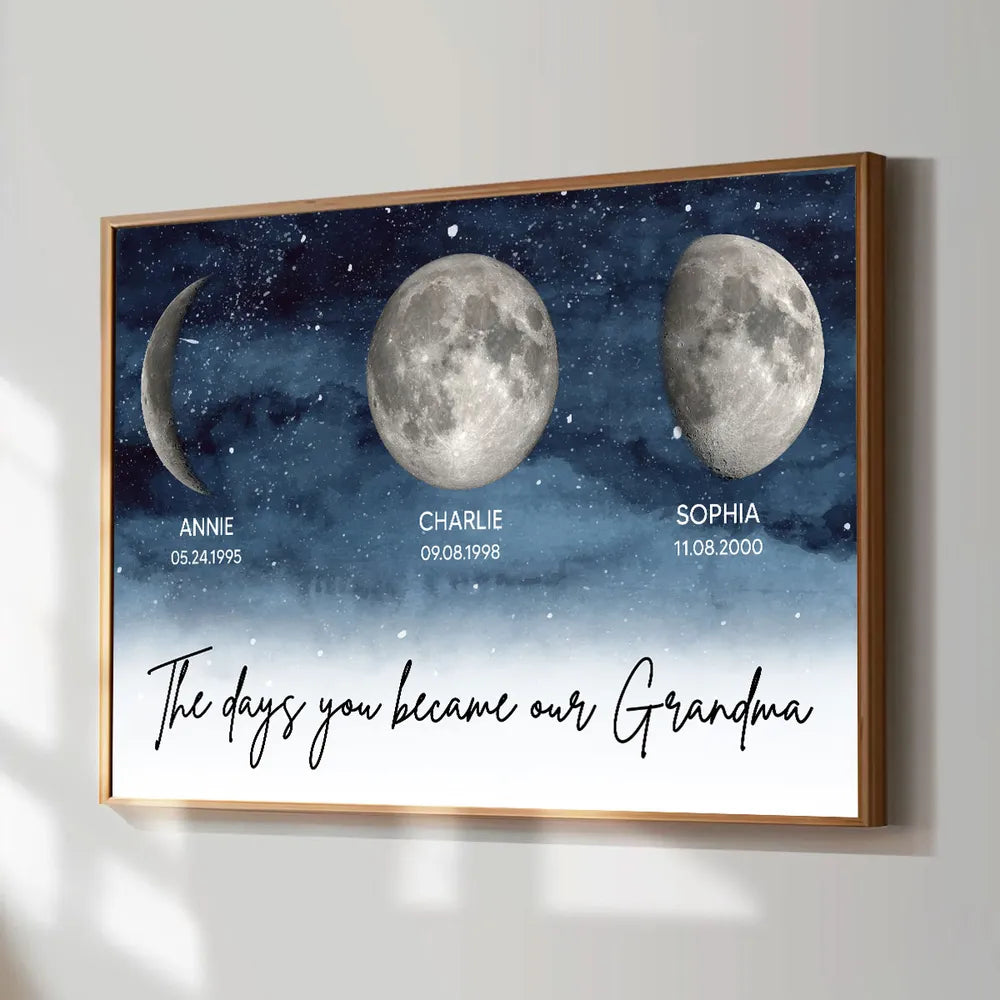 Personalized Moon Phase Wall Art for Grandma - Sentimental Gift Poster or Canvas MagicInPrints