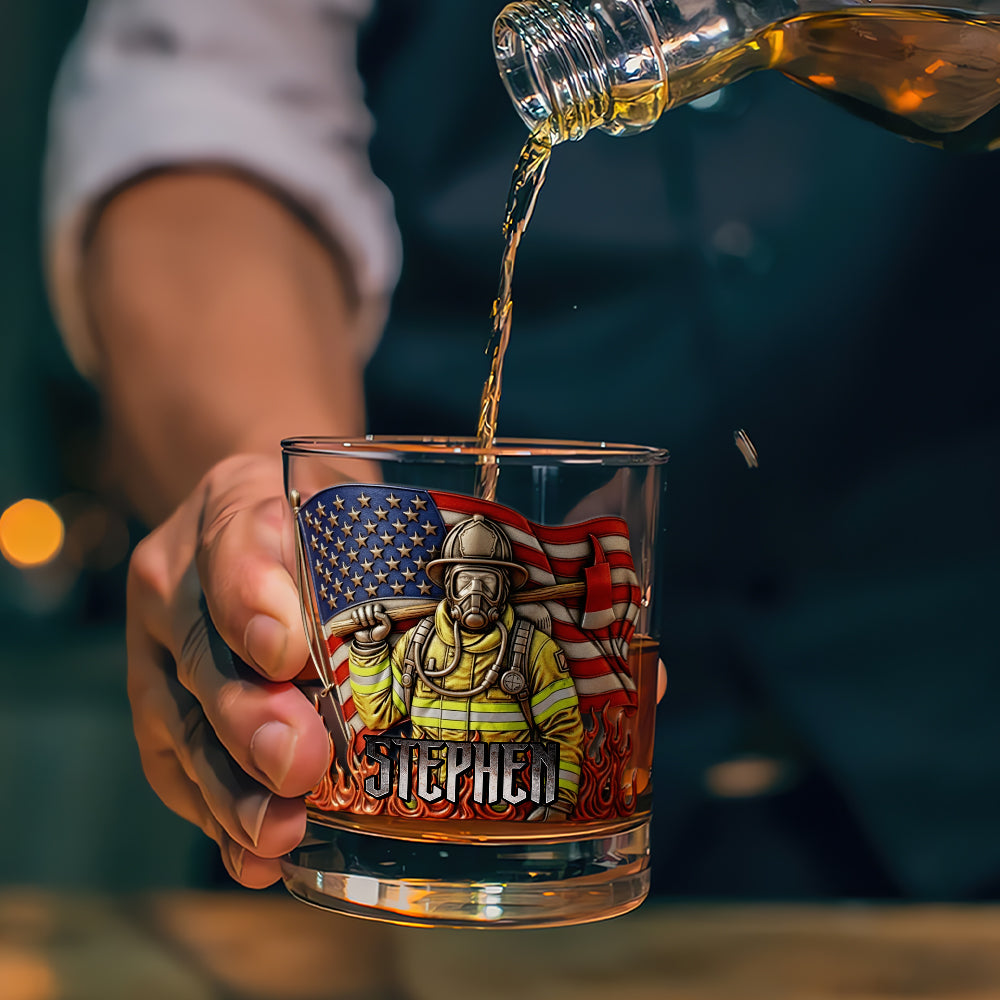 Blaze of Honor Whiskey Glass, Personalized Gifts For Firefighter Whiskey Glass MagicInPrints