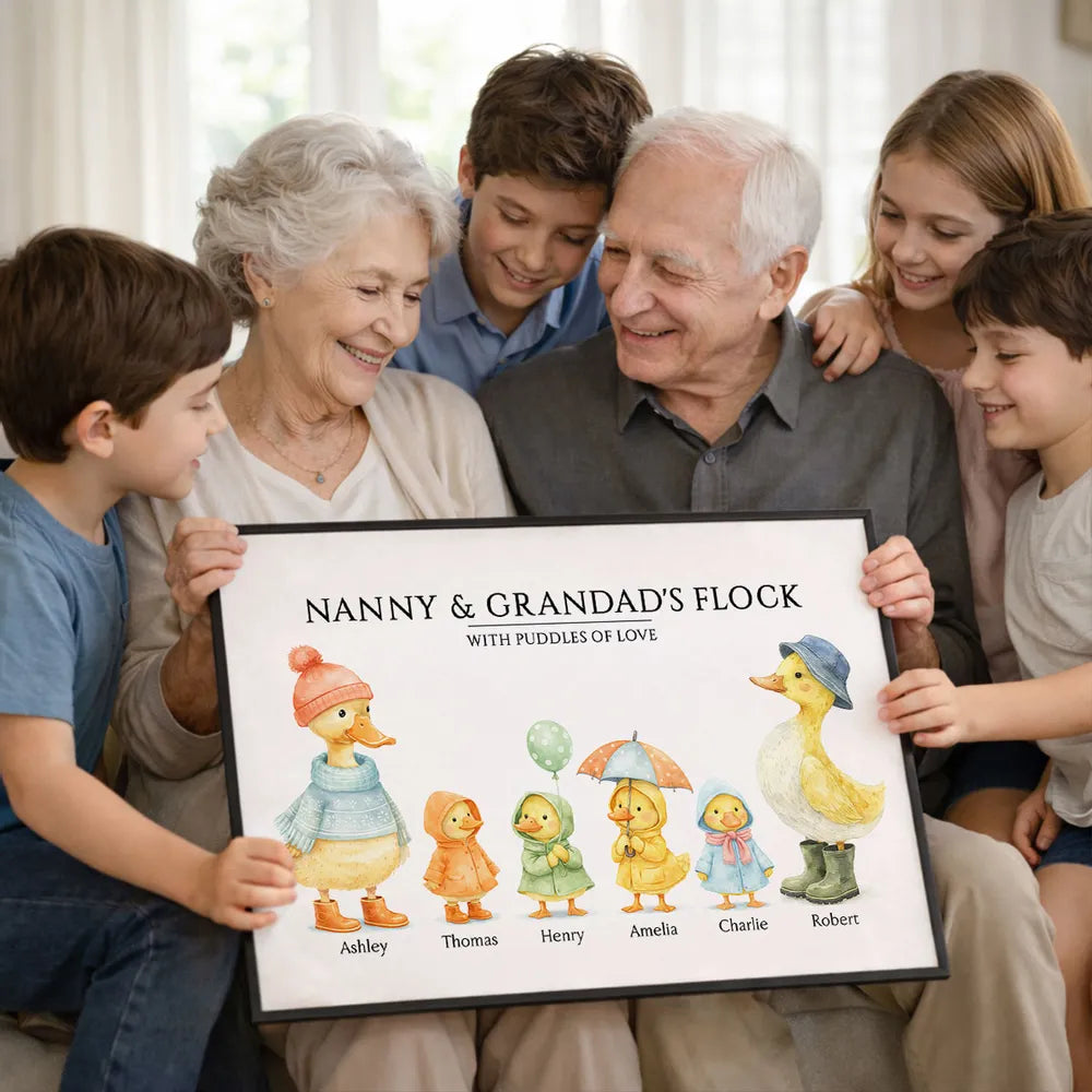 Personalized Family Duck Illustration Print for Grandparents - Cute Home Decor Poster or Canvas MagicInPrints