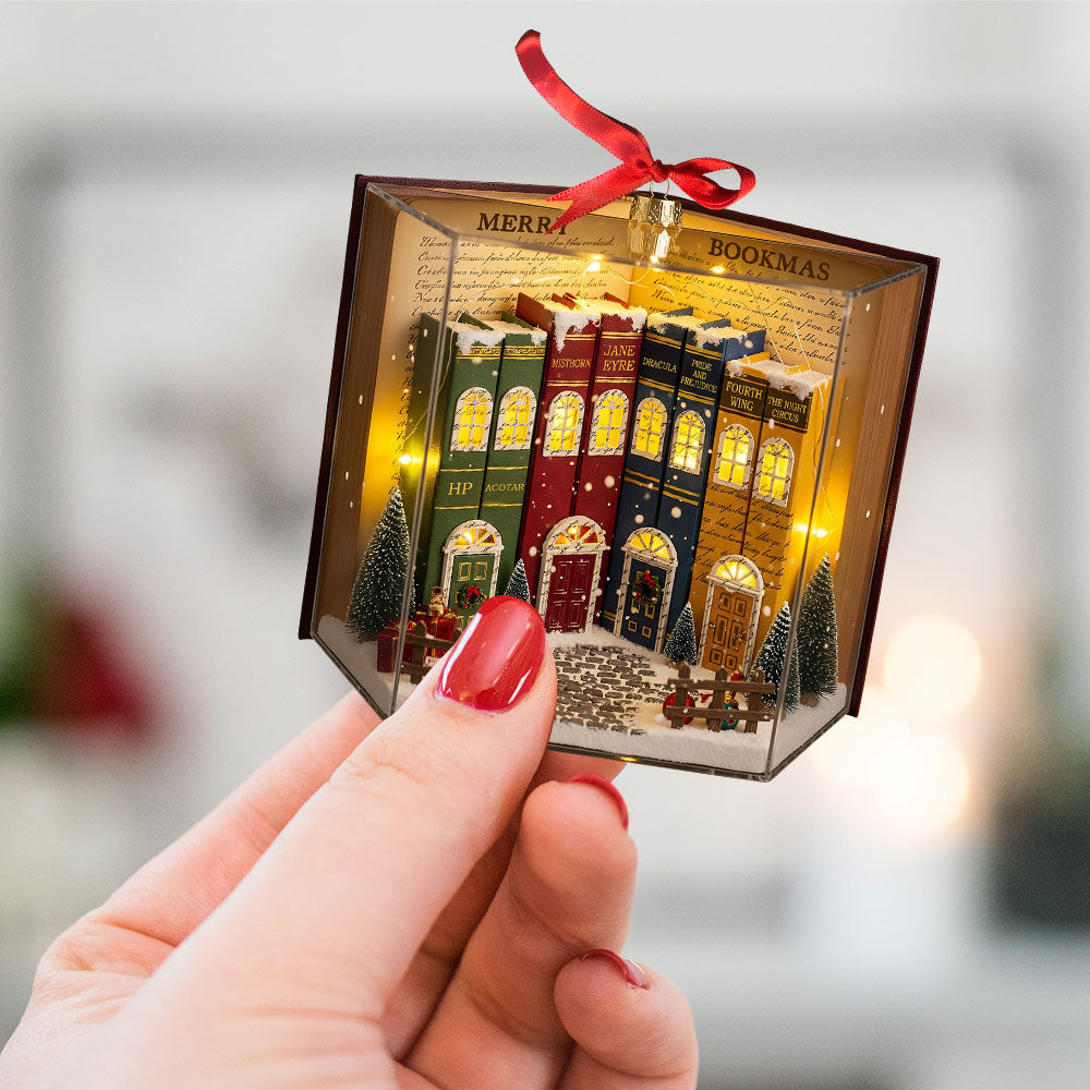 “Celebrate Literature This Christmas!” - Book Town In A Jolly Christmas Night Acrylic Ornament, Personalized Gift for Book Lovers Ornament MagicInPrints