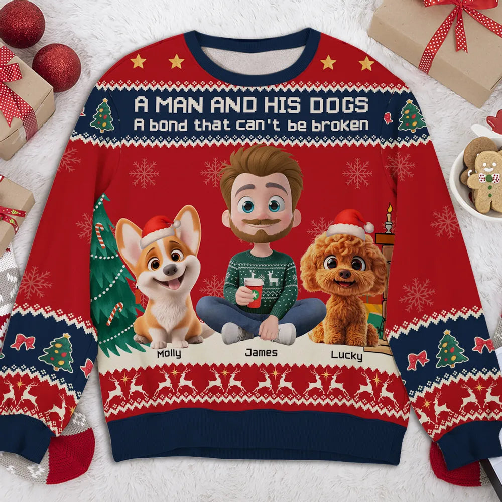 Personalized Christmas Sweater for Dog Lovers - Man and His Dog Design Cloth MagicInPrints
