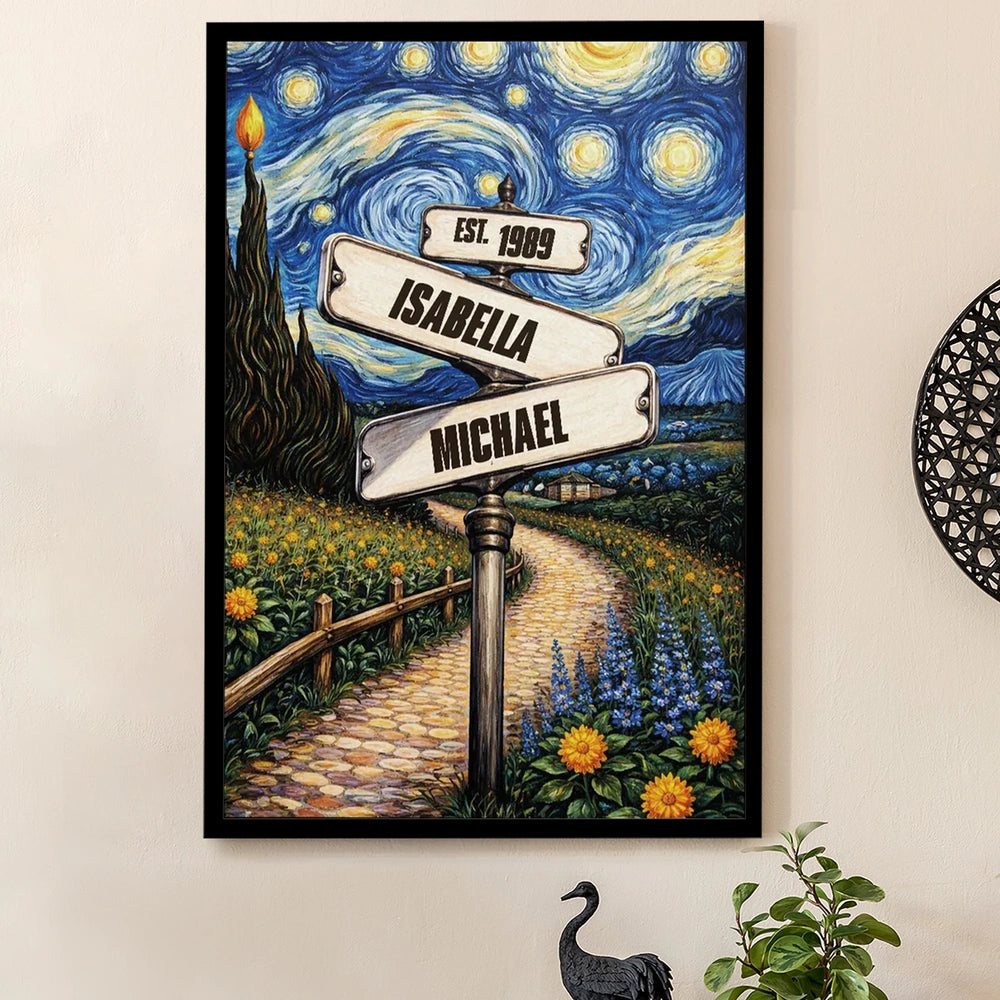 Personalized Starry Night Street Sign Canvas for Couples - Anniversary Gift Poster or Canvas MagicInPrints