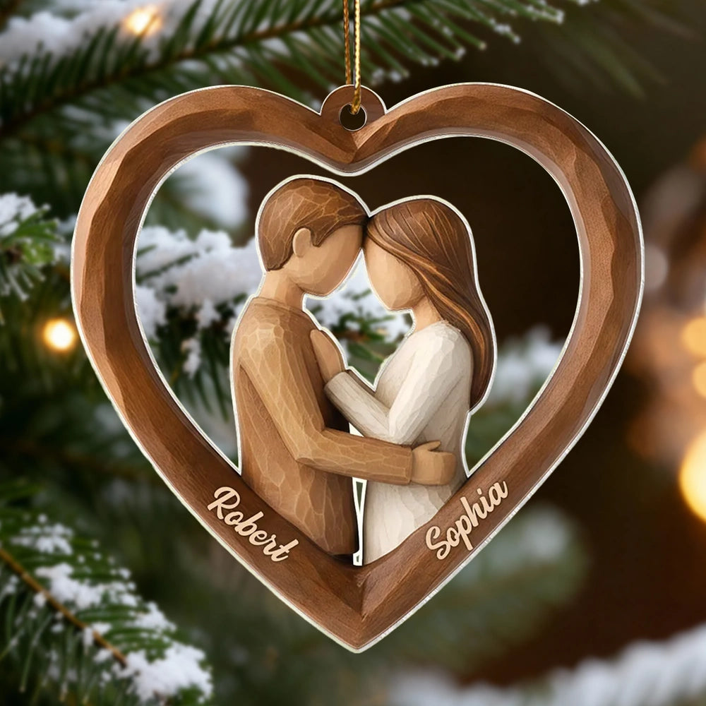 Personalized Wooden Heart Ornament for Couples - Romantic Christmas Gift Ornament MagicInPrints