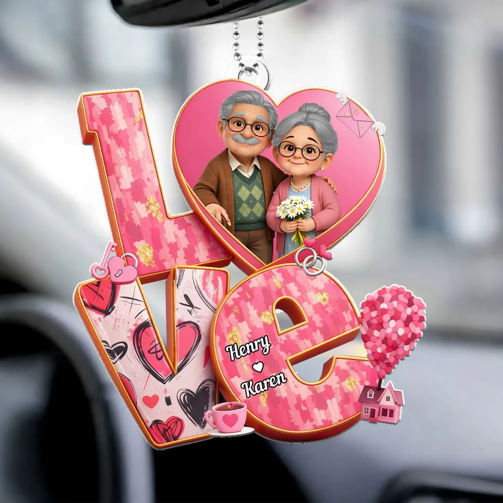 Personalized Love Car Ornament for Couples - Anniversary Gift Car Hanger MagicInPrints