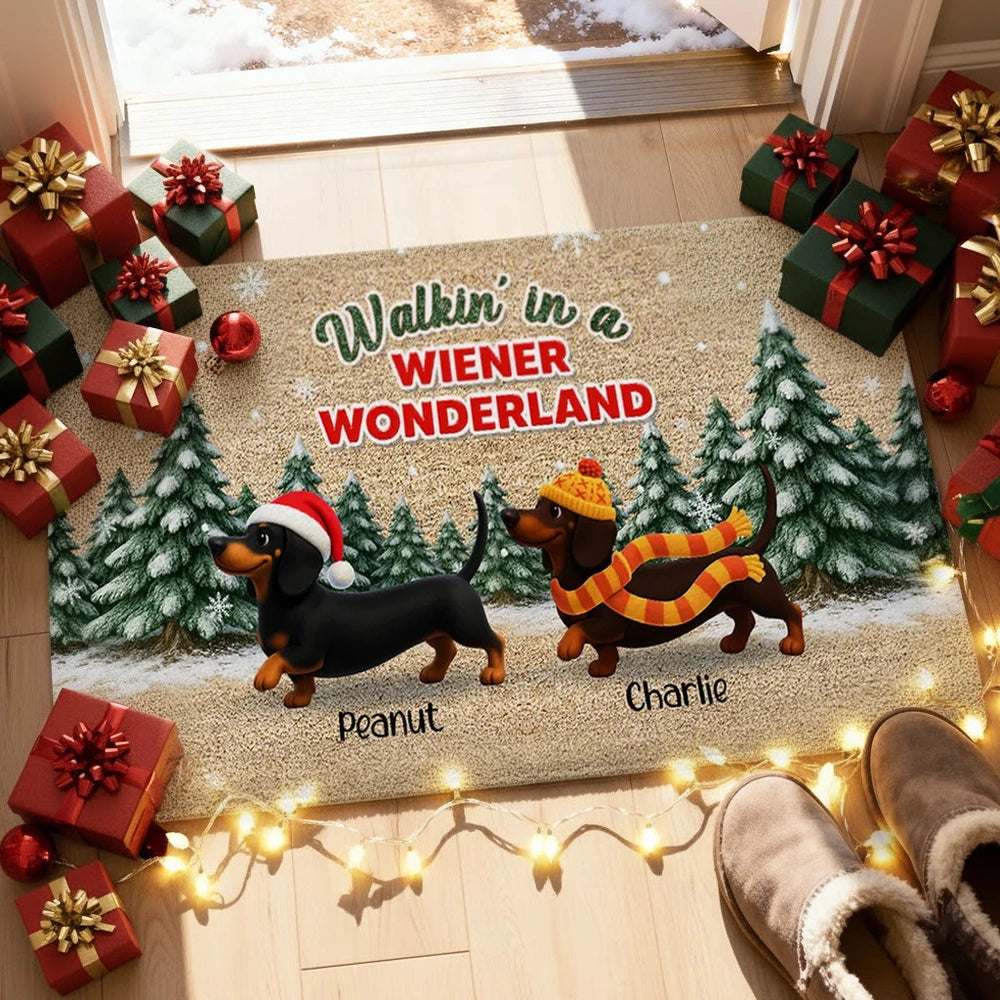 Personalized Christmas Dachshund Doormat for Dog Lovers - Holiday Decor Doormat MagicInPrints