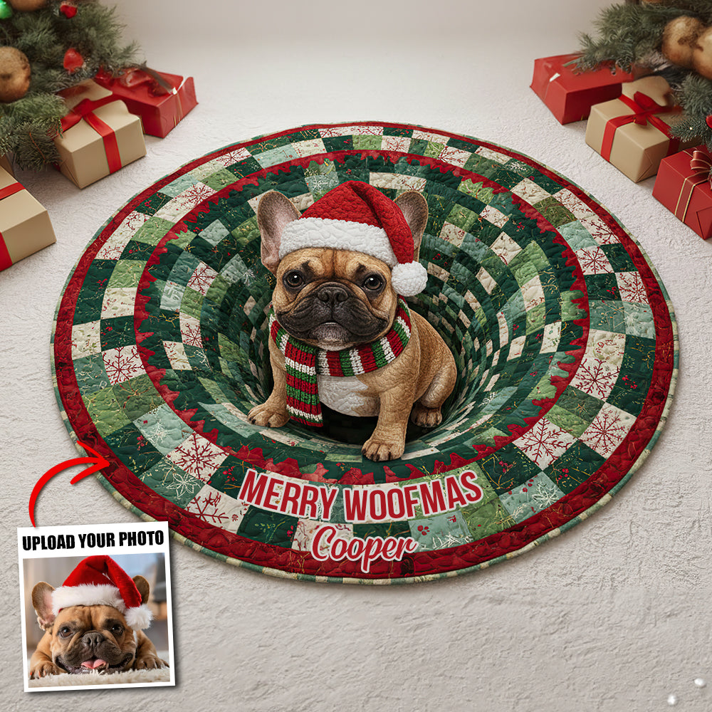 "Unleash Holiday Spirit!" – Custom Photo Christmas Gifts for Dog Lovers – Personalized Quilted Round Mat Doormat MagicInPrints