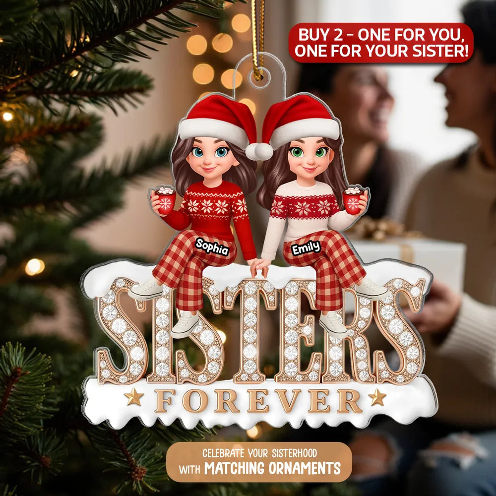 Personalized Sisters Forever Christmas Ornament - Custom Names Holiday Gift Ornament MagicInPrints