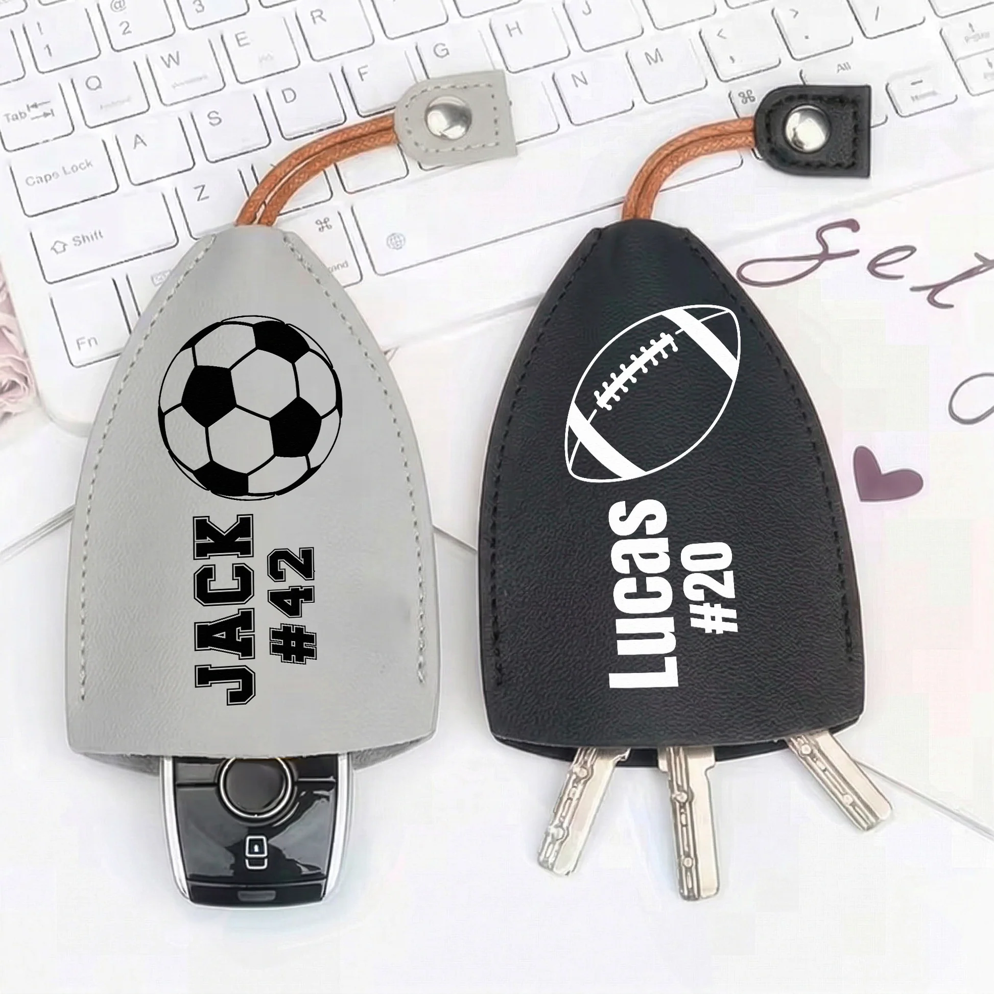 Personalized Leather Keychain for Sports Fans - Football Design Bag MagicInPrints