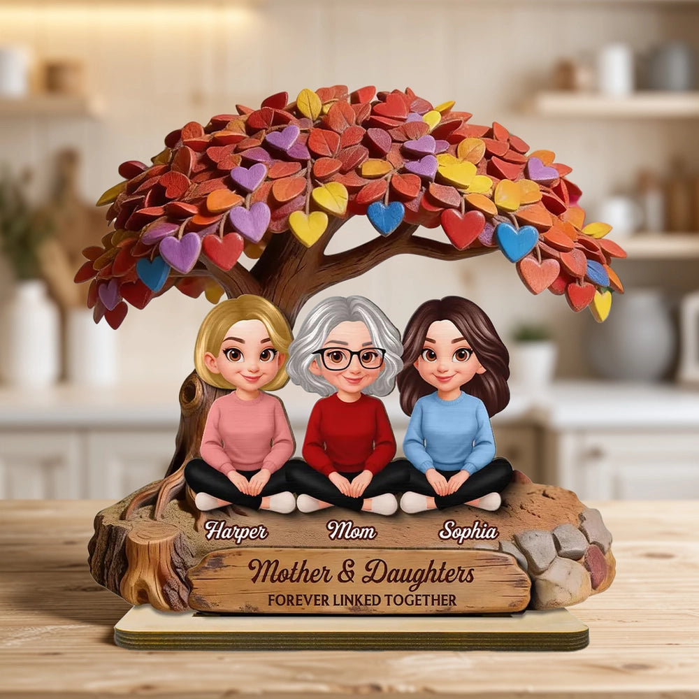 Personalized Mother & Daughters Figurine with Heart Tree - Sentimental Family Gift Plaque MagicInPrints