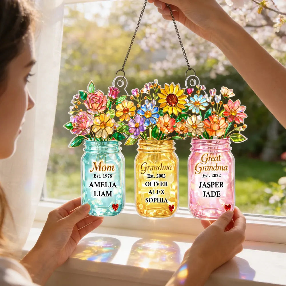 Personalized Stained Glass Sun Catcher for Mom, Grandma, Great Grandma - Custom Family Gift Ornament MagicInPrints