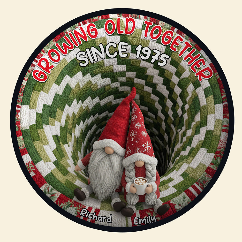 Growing Old Together: Gnome Couple Quilted Round Mat - Personalized Gift for Couples Doormat MagicInPrints