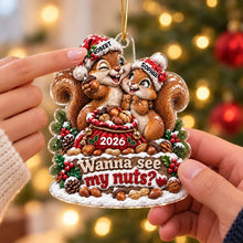 Load image into Gallery viewer, Personalized Acrylic Holiday Ornament Cuddling Squirrels Gift for Couples
