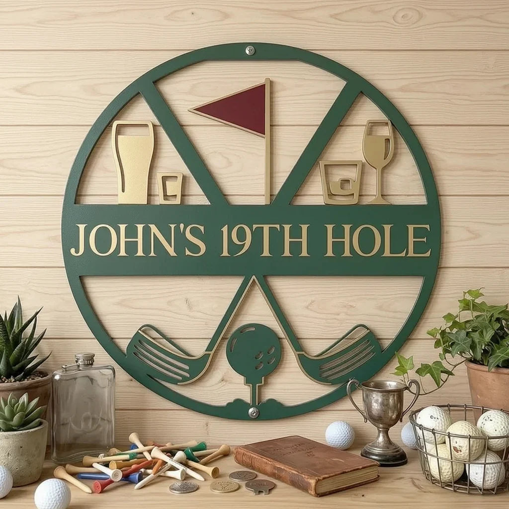 Personalized Shaped Metal Golf Sign Vintage 19th Hole Gift for Golfer
