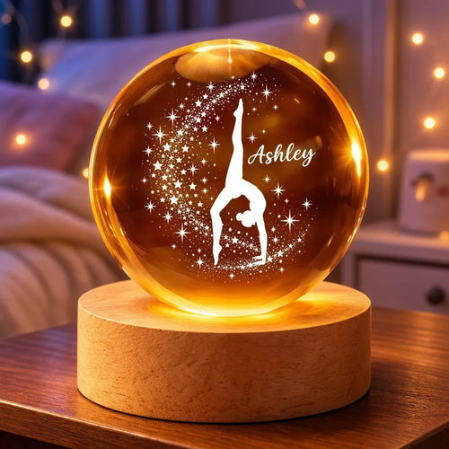 Personalized Amber Globe Lamp Starlit Gymnast Gift for Daughter