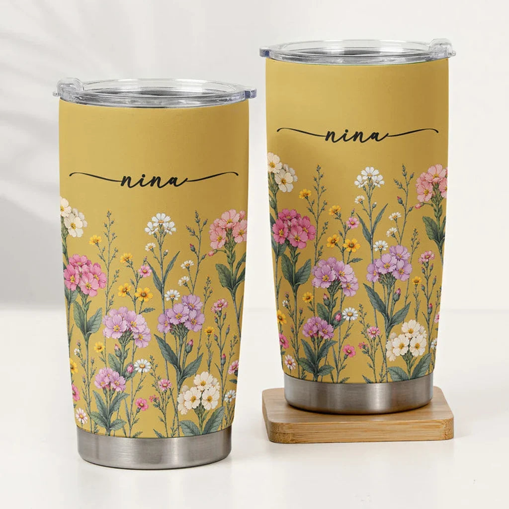 Personalized Insulated Travel Tumbler Custom Floral Gift for Sister