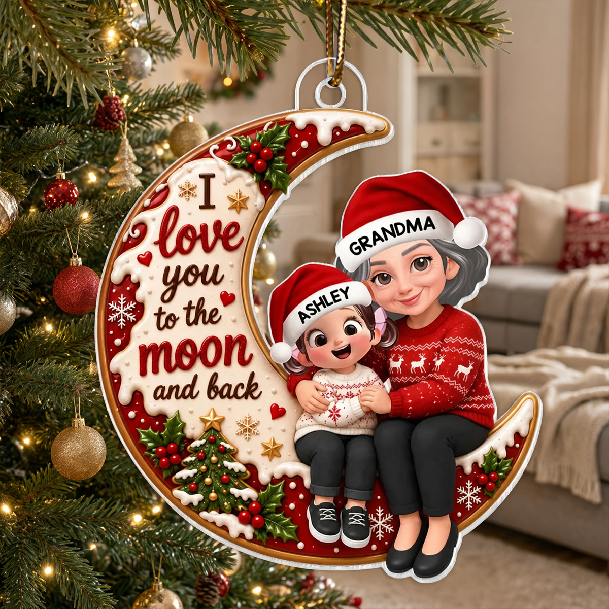 Personalized Acrylic Ornament for Grandma with Grandchild Custom Gift